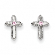 Picture of 14k White Gold Cross w/Pink CZ Post Earrings