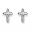 14k White Gold Cross w/Pink CZ Post Earrings