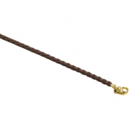 Picture of 14K Yellow Gold 16 Inch Brown Braided Leather Cord Chain