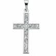 14K White Gold Cross Pendant With Design