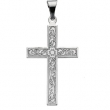 14K White Gold Cross Pendant With Design