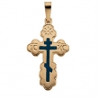 14K Yellow Gold Orthodox Cross Pendant With Blue Inlay