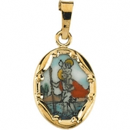 Picture of 14K Yellow Gold Porcelain St.christopher Pendant