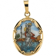 Picture of 14K Yellow Gold Porcelain St.christopher Pendant