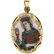 Picture of 14K Yellow Gold Porcelain St. Barbara Pendant