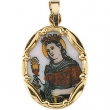 14K Yellow Gold Porcelain St. Barbara Pendant