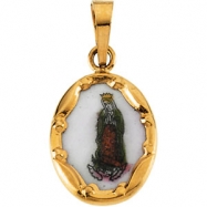 Picture of 14K Yellow Gold Porcelain Lady Of Guadalupe Pendant