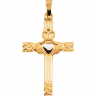 Picture of 14K Yellow White Gold Two Tone Claddagh Cross Pendant