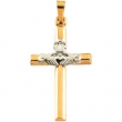 14K Yellow White Gold Two Tone Claddagh Cross Pendant