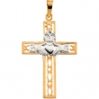 14K Yellow White Gold Two Tone Claddagh Cross Pendant