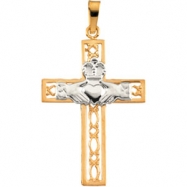 Picture of 14K Yellow White Gold Two Tone Claddagh Cross Pendant