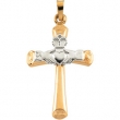 14K Yellow White Gold Two Tone Claddagh Cross Pendant