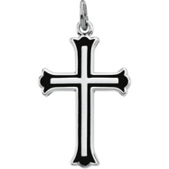 Picture of Sterling Silver 25.00 X Cross With Black Enamel & 18.00 Inch Chain