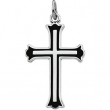 Sterling Silver 25.00 X Cross With Black Enamel & 18.00 Inch Chain