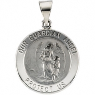 Picture of 14K White Gold Hollow Round Guardian Angel Medal