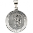 14K White Gold Hollow Round Guardian Angel Medal