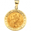 14K Yellow Gold Hollow Round St. Christopher Medal