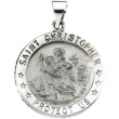 14K White Gold Hollow Round St. Christopher Medal