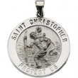 14K White Gold Hollow Round St. Christopher Medal