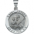 14K White Gold Hollow Round St. Joseph Medal