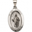 14K White Gold Hollow Oval St.jude Medal