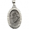 14K White Gold Hollow Oval St. Christopher Medal