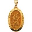 14K Yellow Gold Hollow Oval St. Christopher Medal