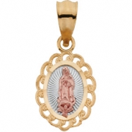 Picture of 14K Yellow Gold 11.00x08.50 Tricolor Lady Of Guadalupe Oval Pendant