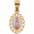 14K Yellow Gold 11.00x08.50 Tricolor Lady Of Guadalupe Oval Pendant