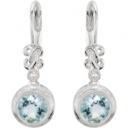 Picture of Sterling Silver Pair Genuine Aquamarine And Hi I2 Diamond Earrings