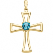 Picture of 14K Yellow Gold X Genuine Swiss Blue Topaz Cross