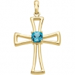 14K Yellow Gold X Genuine Swiss Blue Topaz Cross