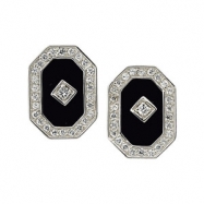 Picture of Sterling Silver Pair Genuine Onyx And Cubic Zirconia Earring