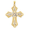 14K & Rhodium Filigree Cut-Out Cross Pendant