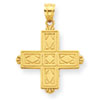 14K Etched Square Cross with Crown Tips Pendant