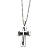 Stainless Steel Black Acrylic & Polished Cross Pendant  24 in. Necklace chain