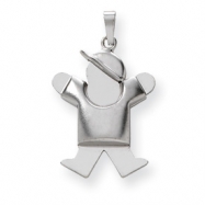 Picture of 14k White Gold Puffed Boy with Hat on Right Engraveable Charm