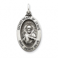 Picture of Sterling Silver Antiqued Sacred Heart of Jesus Medal