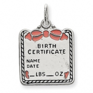 Picture of Sterling Silver Pink Birth Certificate Charm