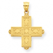 Picture of 14K Etched Square Cross with Crown Tips Pendant