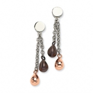 Picture of Stainless Steel Rose Gold & Brown Teardrops Dangle Post Earrings