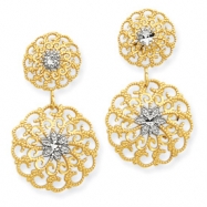 Picture of 14K & Rhodium Diamond-cut Filigree Medallion Drop Post Earrings