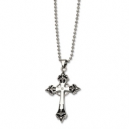 Picture of Stainless Steel Black Enamel & Diamond Cross Pendant  24 in. Necklace chain