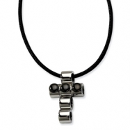 Picture of Stainless Steel Polished w/ Black-plated Beads Cross 20in Pendant Neckalce chain