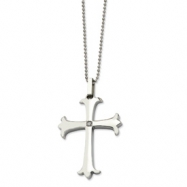 Picture of Stainless Steel Polished Cross w/ CZ Pendant 22in Necklace chain