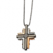 Picture of Stainless Steel Black & Rose Gold-plated w/ CZs Cross 22in Necklace chain