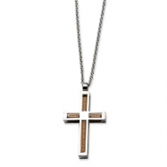 Picture of Stainless Steel Polished & Rose Gold Plated Cross Pendant 22in Necklace chain