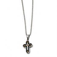 Picture of Stainless Steel Black & Gold-plated Cross Pendant 22in Necklace chain