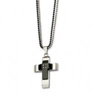 Picture of Stainless Steel Polished & Black-plated Cross w/ CZs 22in Necklace chain