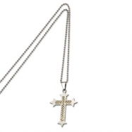 Picture of Stainless Steel Satin w/ Silver Inlay Cross Pendant 24in Necklace chain